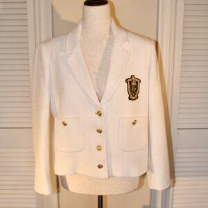 New with tags white Zara blazer with gold buttons and Crest on front. Size large